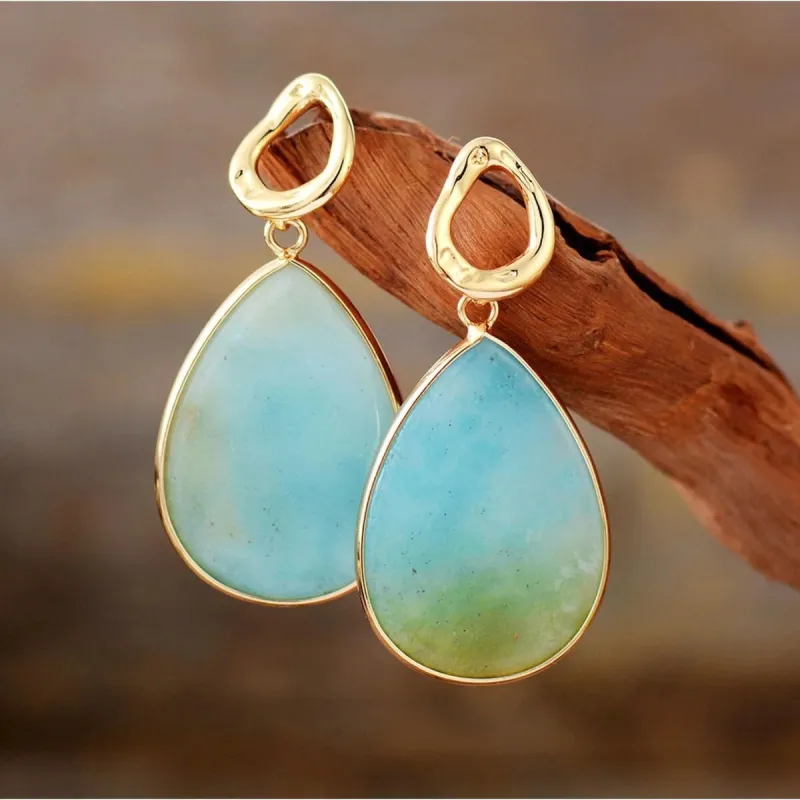 Amazonite & Goldtone Freeform Teardrop Earrings sold by Zulily