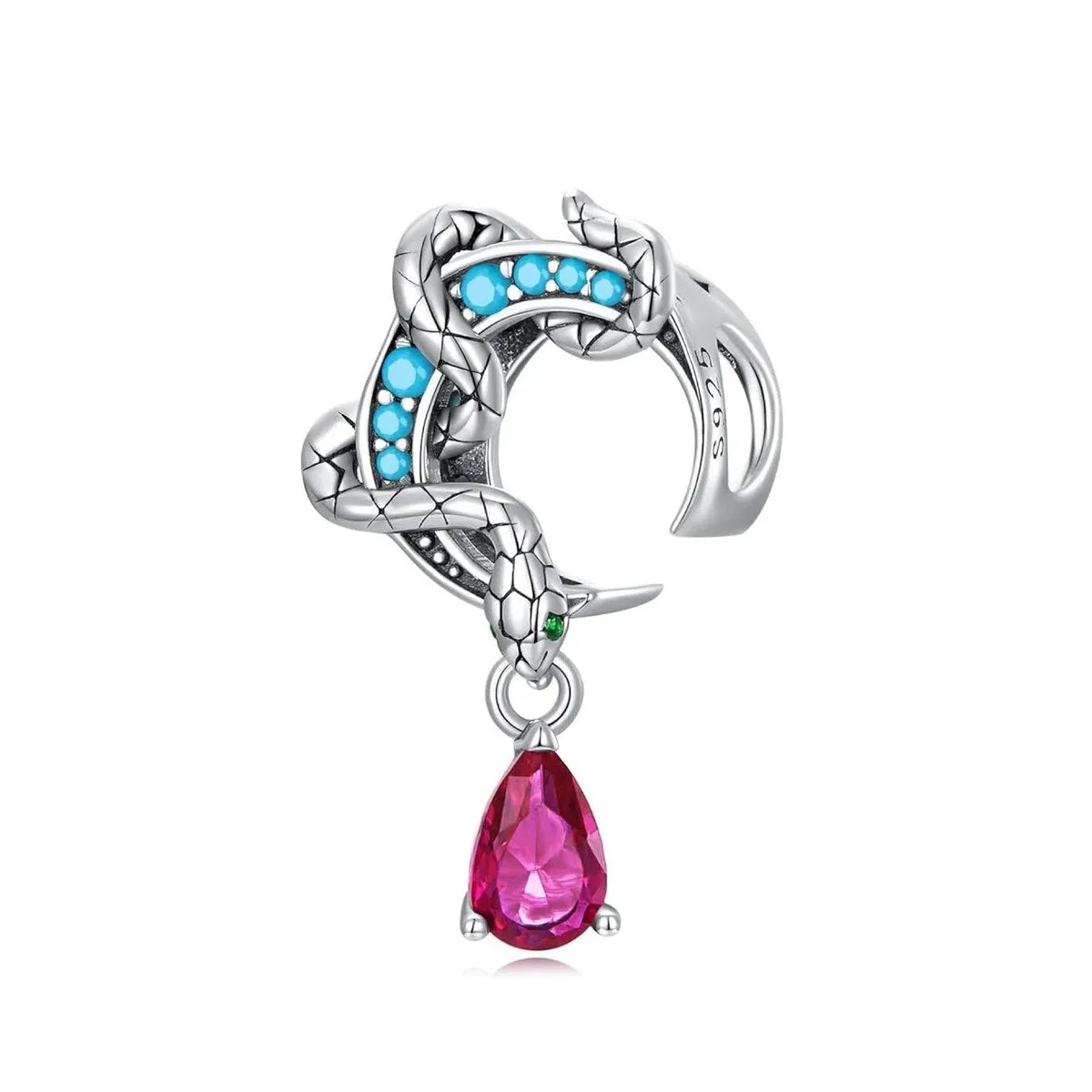 Sterling Silver Blue & Pink CZ Snake Wrapped Around Moon Bracelet Charm sold by Zulily