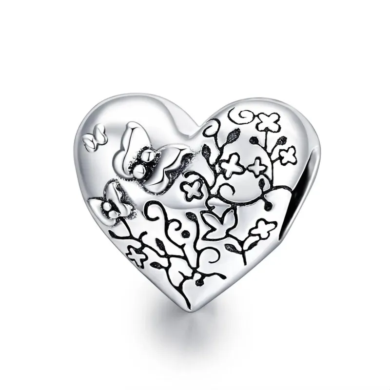 Sterling Silver Floral Vines with Butterflies Heart Bracelet Charm sold by Zulily