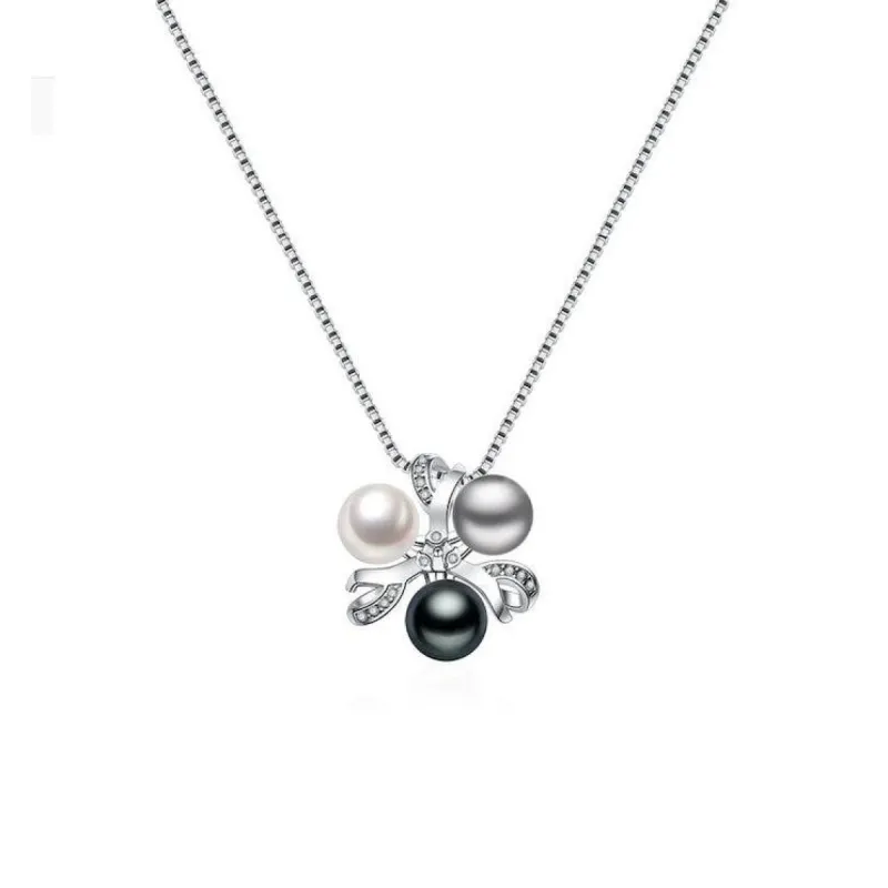 Sterling Silver & CZ Clustered White, Black & Grey Freshwater Pearl Pendant Necklace - Signature Pearls - White sold by Zulily
