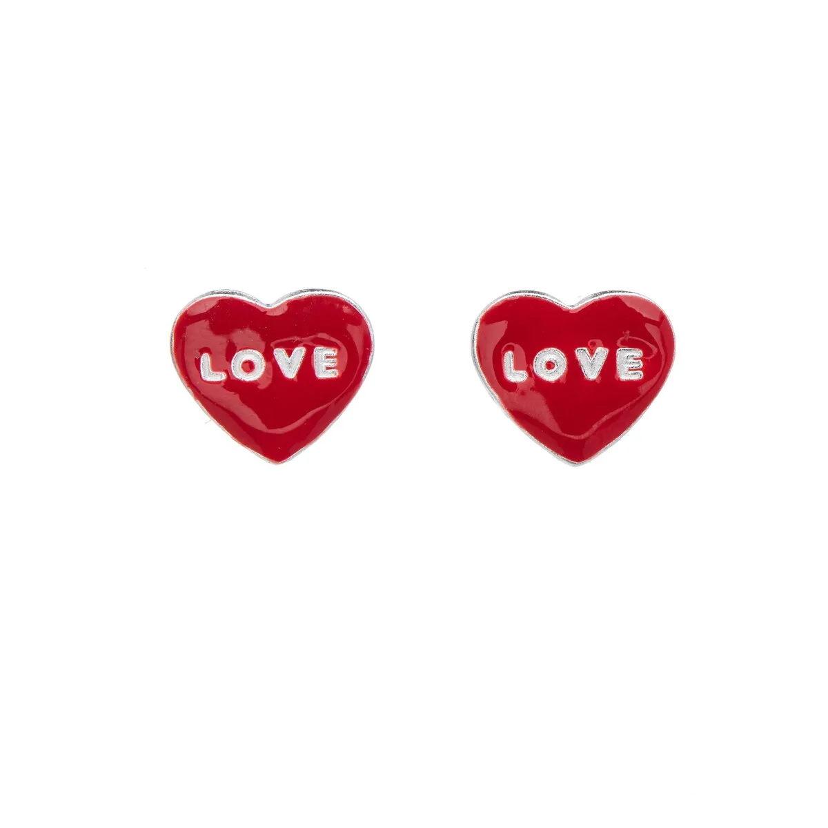 Red Sterling Silver Love Heart Stud Earrings sold by Zulily