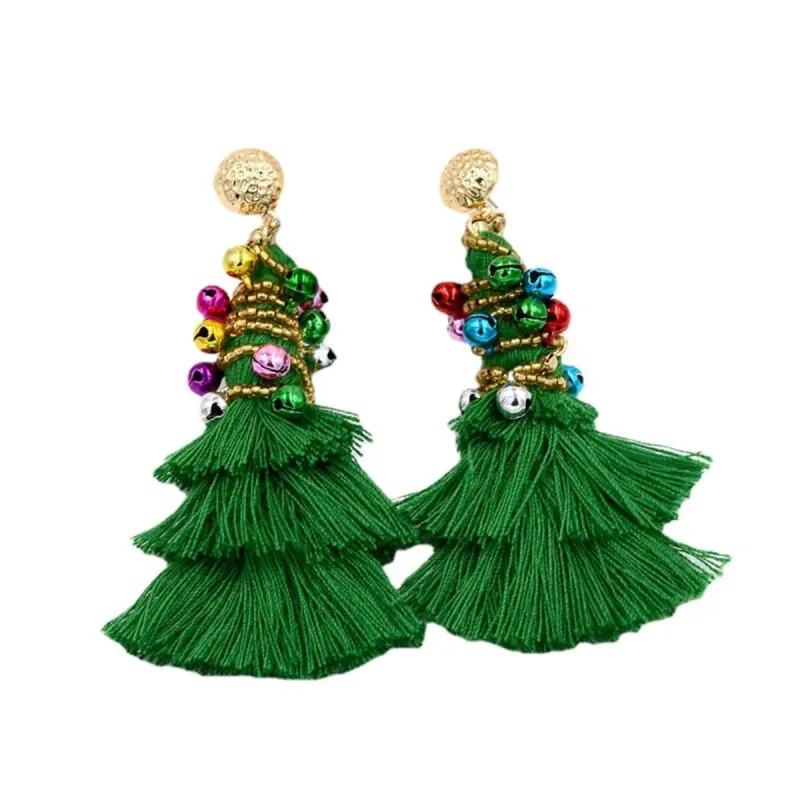 Green Decorated Tassel Christmas Tree Drop Earrings sold by Zulily