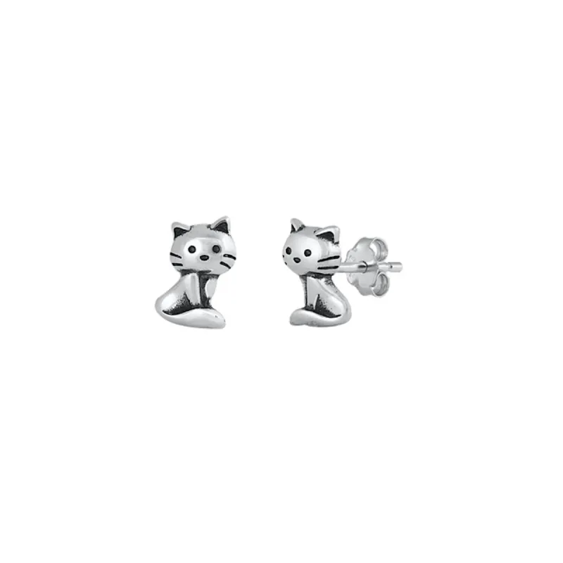 Sterling Silver Cute Cat Stud Earrings sold by Zulily