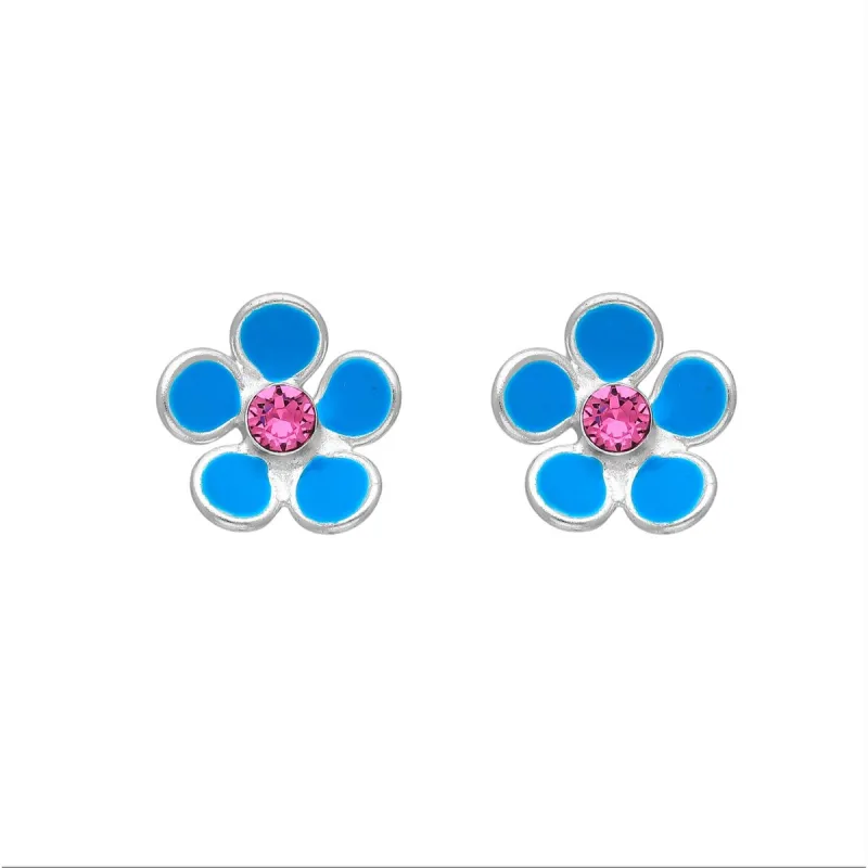 Sterling Silver Blue Pink Cubic Zirconia Flower Stud Earrings sold by Zulily