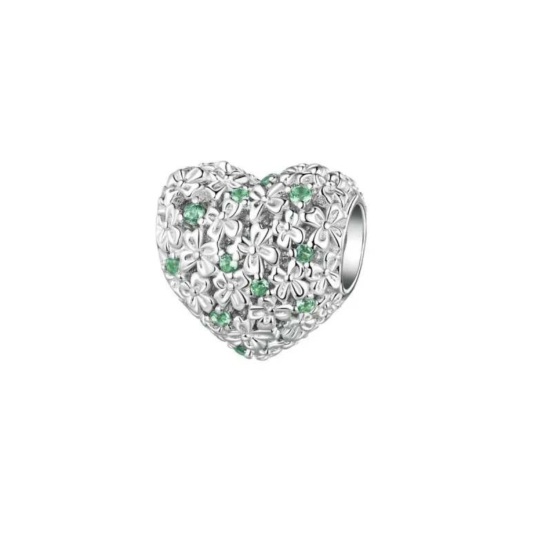 Green Cubic Zirconia & Sterling Silver Floral Heart Bead Charm sold by Zulily