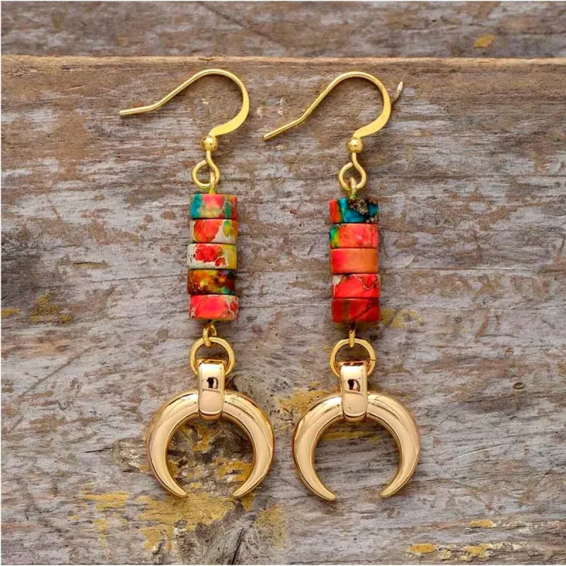 Gold And Red Howlite Gemstone Crescent Drop Earrings sold by Zulily