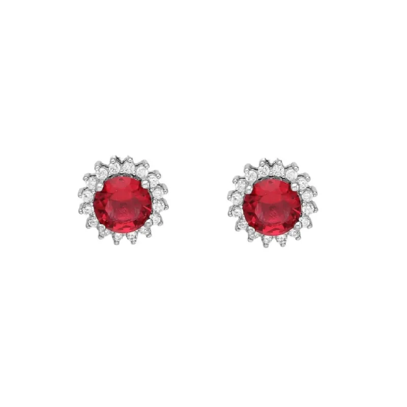 CZ Simulated Ruby and Diamond Halo Stud Earrings - 925 Sterling Silver - Ag Sterling sold by Zulily