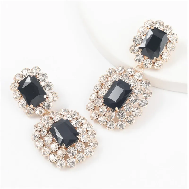 Goldtone & Black Crystal Encrusted Dual Drop Earrings sold by Zulily