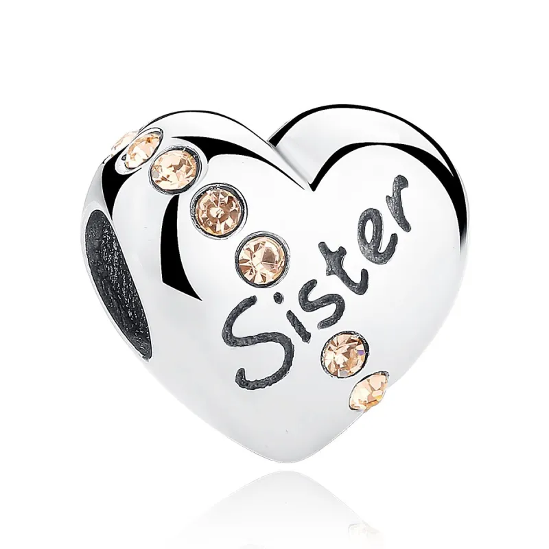 Champagne Cubic Zirconia & Sterling Silver 'Sister' Heart Charm sold by Zulily