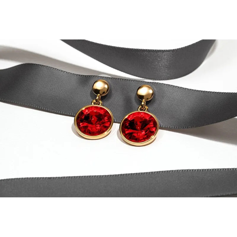 Goldtone & Light Siam Round Drop Earrings with Swarovski Crystal sold by Zulily