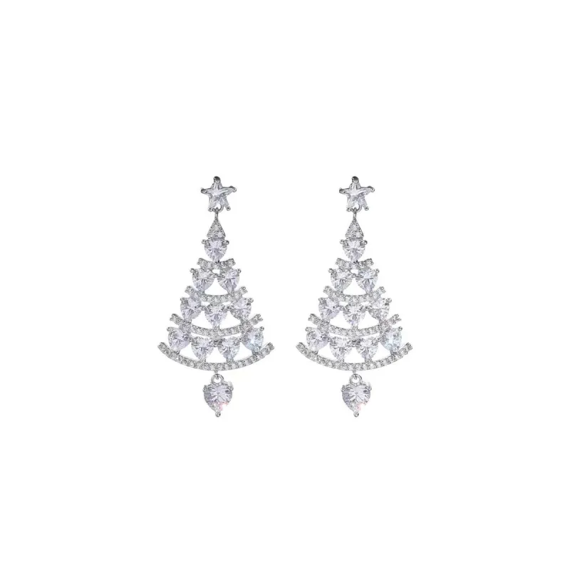 Silvertone & Clear Crystal Christmas Tree Drop Earrings sold by Zulily