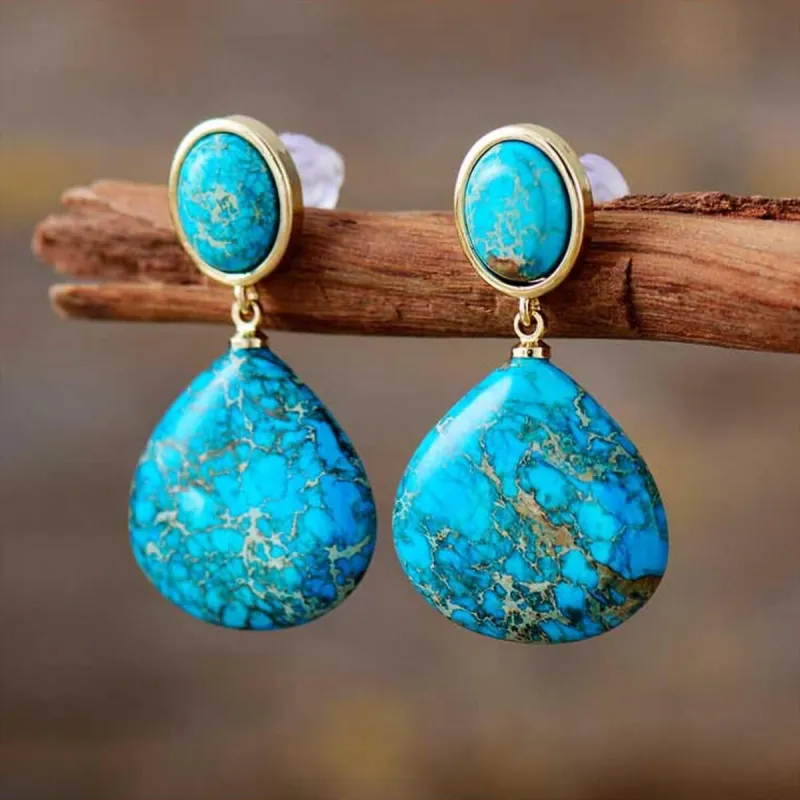 Natural Howlite Framed Teardrop Earrings sold by Zulily