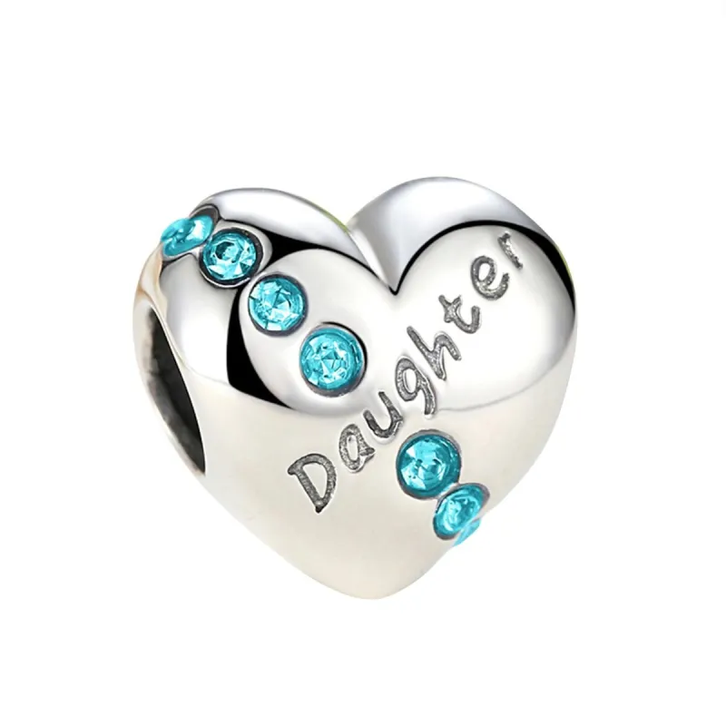 Blue Cubic Zirconia & Sterling Silver 'Daughter' Heart Charm sold by Zulily