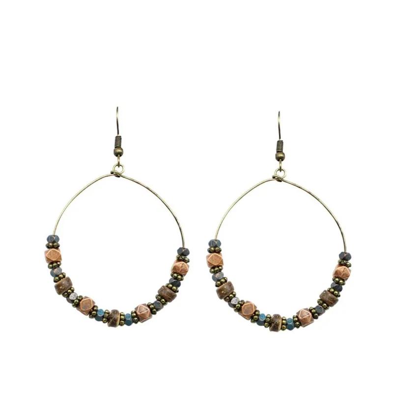 Brass & Blue Hoop Beaded Earrings sold by Zulily