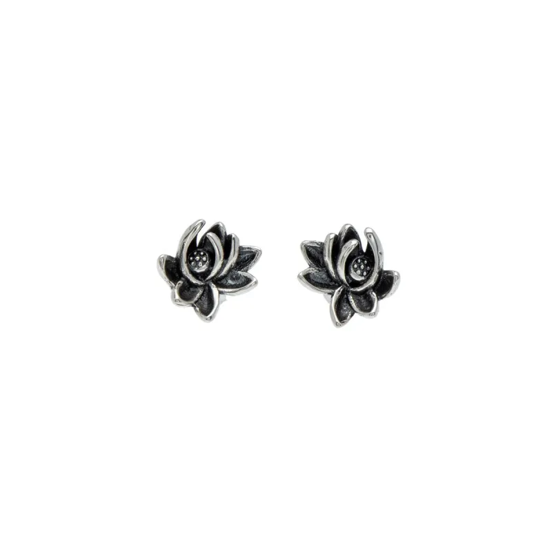Sterling Silver Oxidized Lotus Flower Stud Earrings sold by Zulily