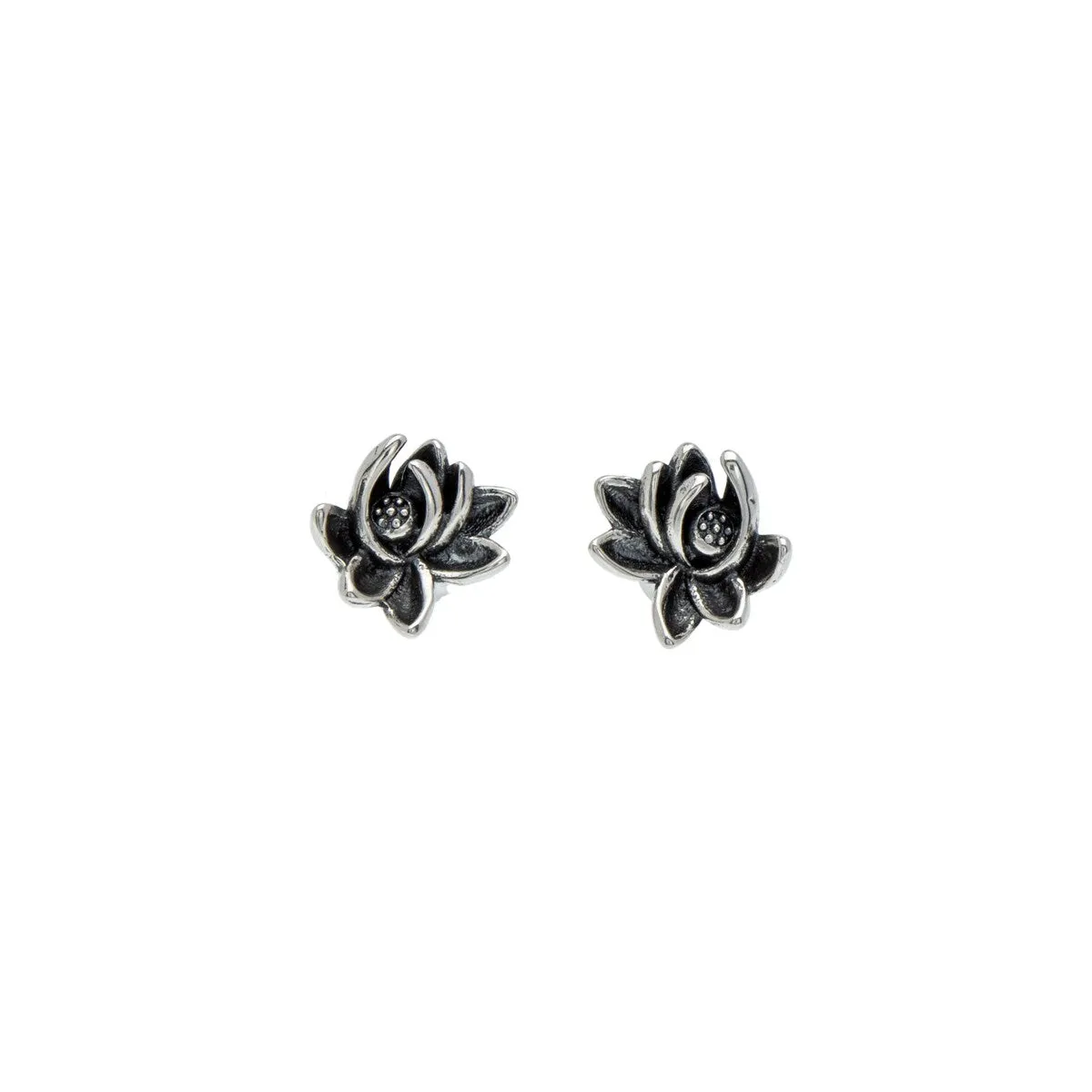 Sterling Silver Oxidized Lotus Flower Stud Earrings sold by Zulily