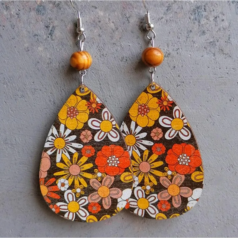 Teardrop & Wooden Bead Drop Earrings sold by Zulily