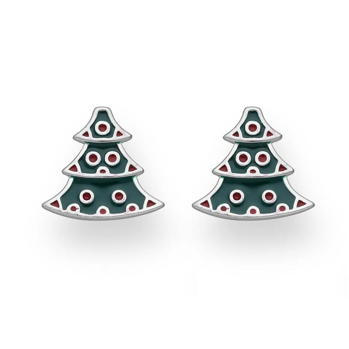 Sterling Silver Deep Green Red Christmas Tree Stud Earrings sold by Zulily