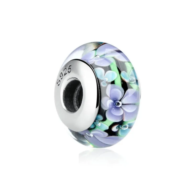Sterling Silver Purple & Blue Floral Bracelet Charm sold by Zulily