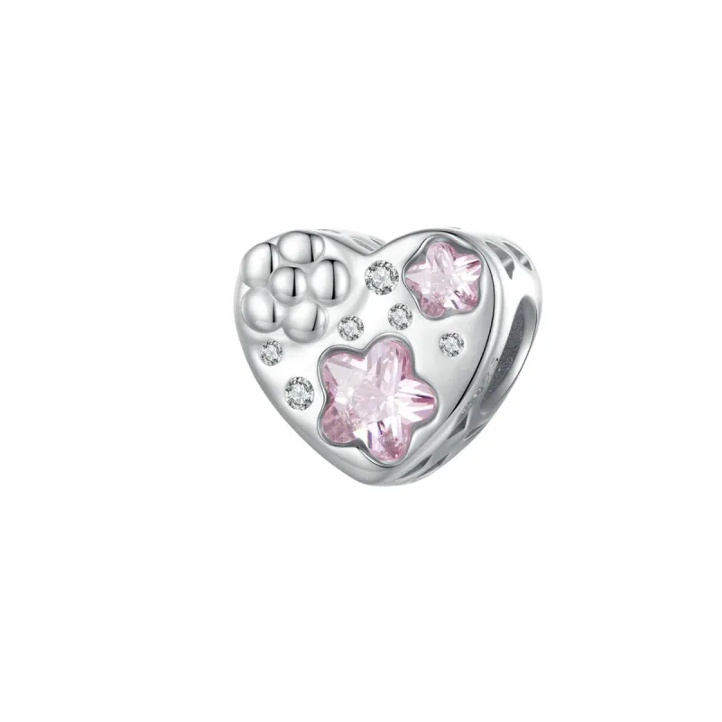 Pink Cubic Zirconia & Sterling Silver Floral Heart Bead Charm sold by Zulily
