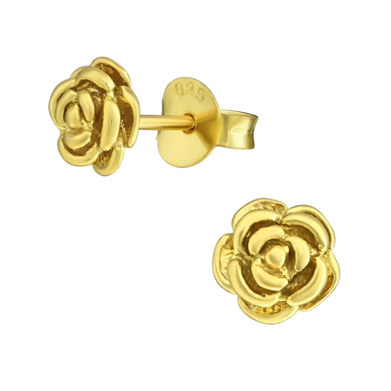 Sterling Silver 18k Gold-Plated Rose Stud Earrings sold by Zulily