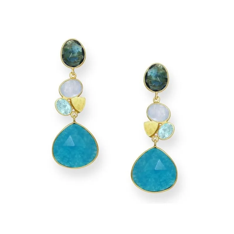 18K Goldtone Plated Sterling Silver Blue Jade & Gemstone Clustered Teardrop Drop Earrings- AG Sterling sold by Zulily