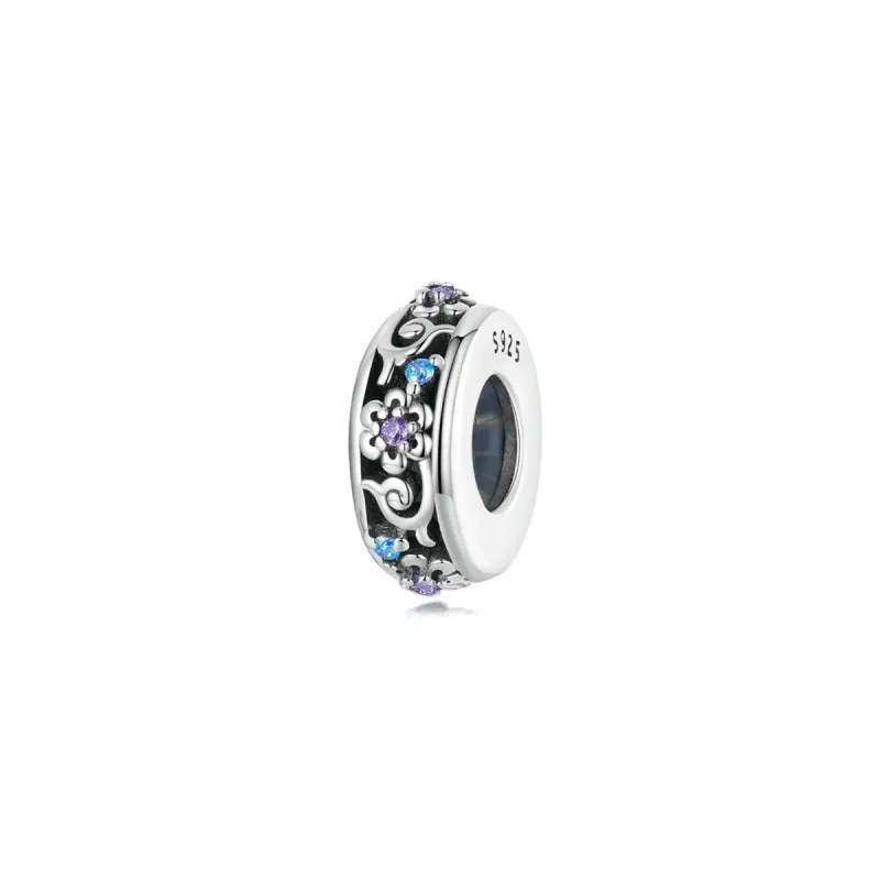 Blue Cubic Zirconia & Sterling Silver Floral Rondelle Charm sold by Zulily