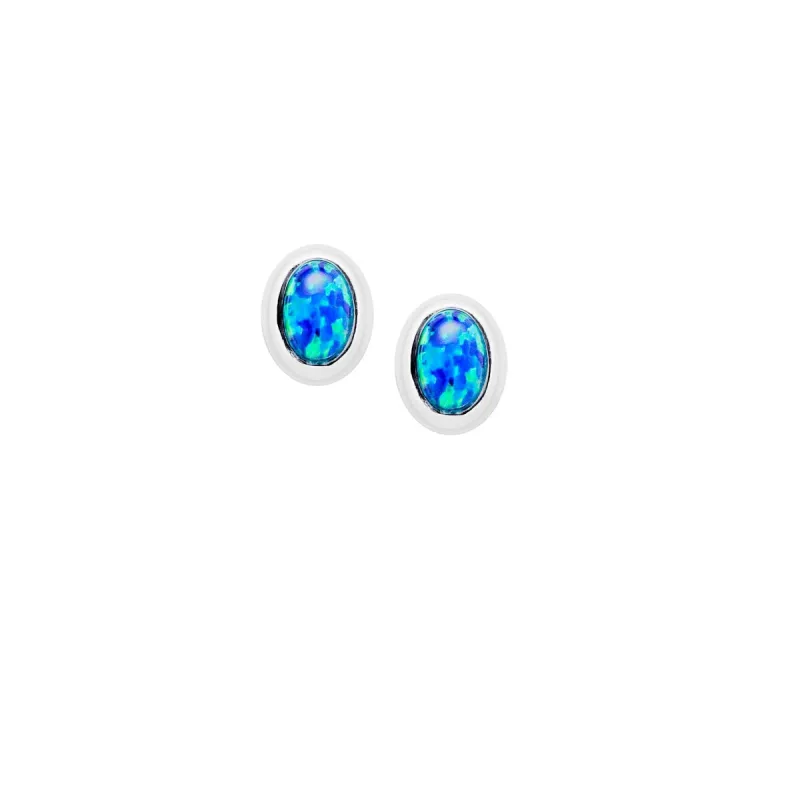 Sterling Silver Blue Lab Opal Oval Stud Earrings sold by Zulily