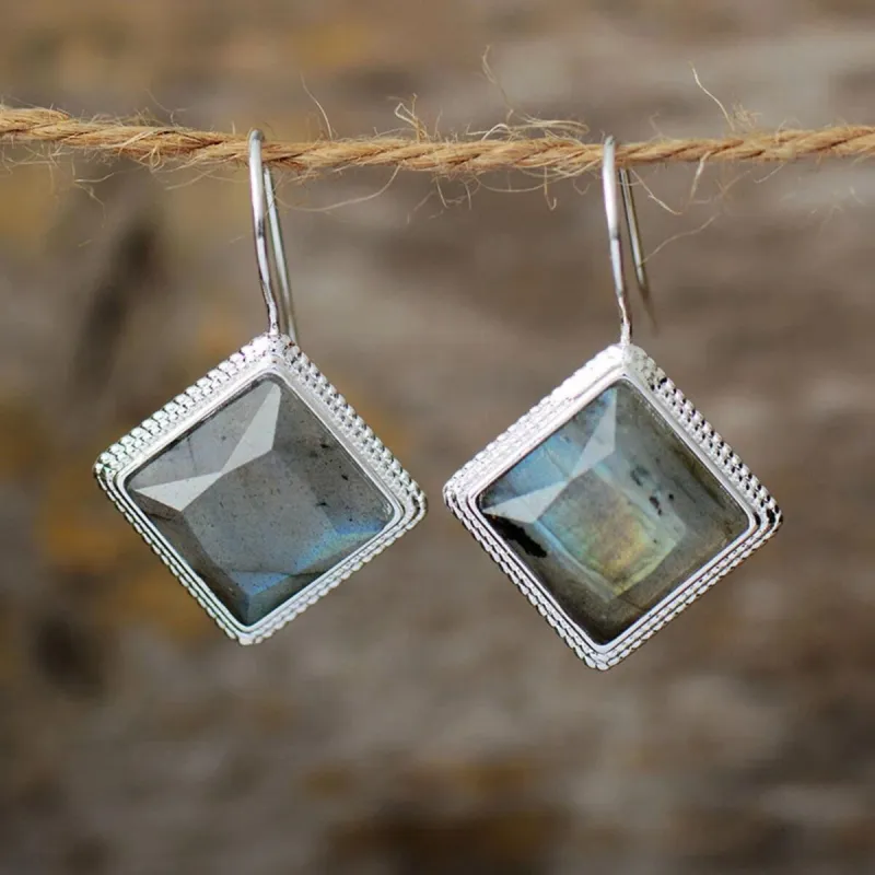 Labradorite & Silvertone Square Drop Earrings sold by Zulily