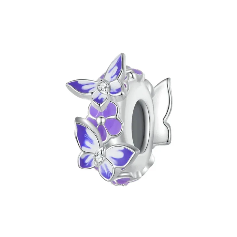 Purple & Sterling Silver Flock of Butterflies Rondelle Charm sold by Zulily