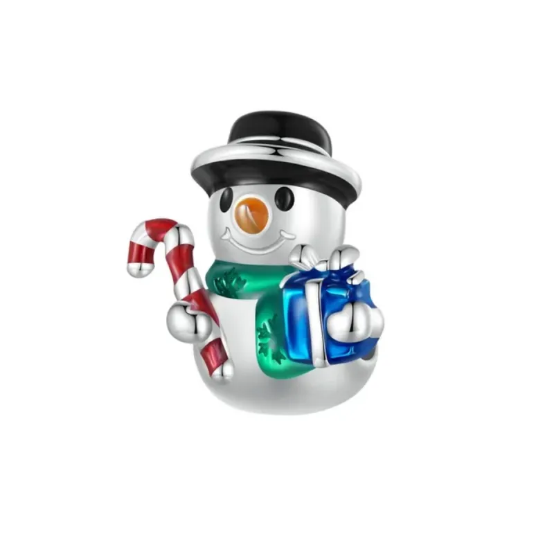 Sterling Silver Snowman with Candy Cane and Present Charm sold by Zulily