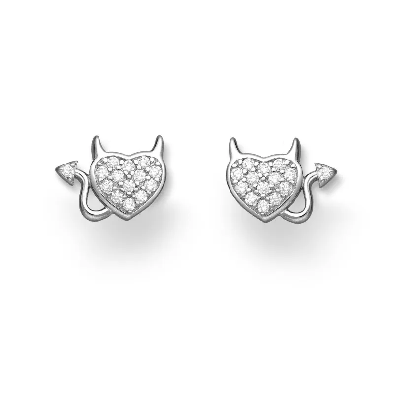 Sterling Silver Cubic Zirconia Cheeky Devil Heart Stud Earrings made by Zulily