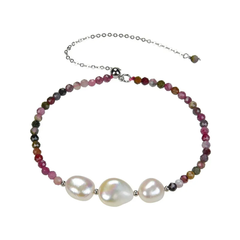 Sterling Silver Freshwater Pearl and Multi Tourmaline Beaded Bolo Bracelet sold by Zulily