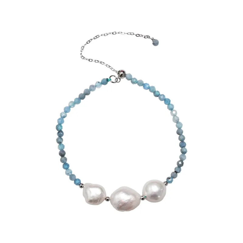 Freshwater Pearl and Aquamarine Beaded Bolo Bracelet in Sterling Silver sold by Zulily