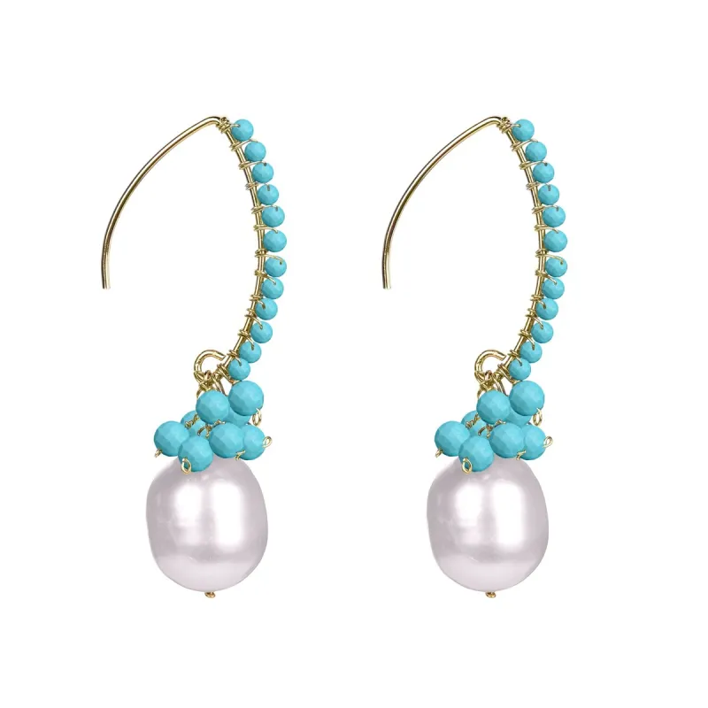 Gold Over Sterling Silver with Freshwater Pearl and Turquoise Dangle Earrings sold by Zulily