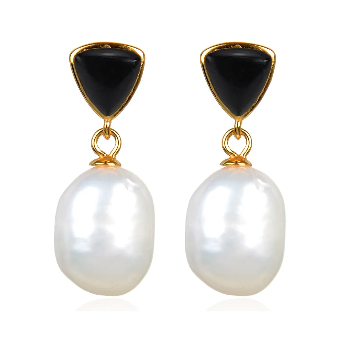 Gold Over Sterling Silver Freshwater Pearl and Black Onyx Dangle Earrings sold by Zulily
