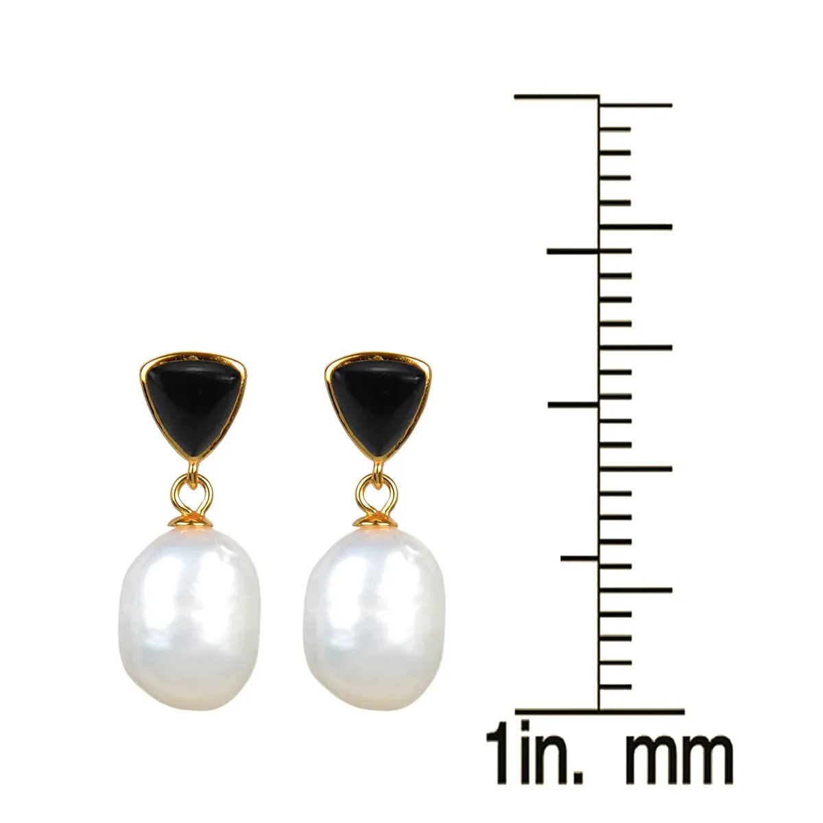 Gold Over Sterling Silver Freshwater Pearl and Black Onyx Dangle Earrings sold by Zulily product image thumbnail 3