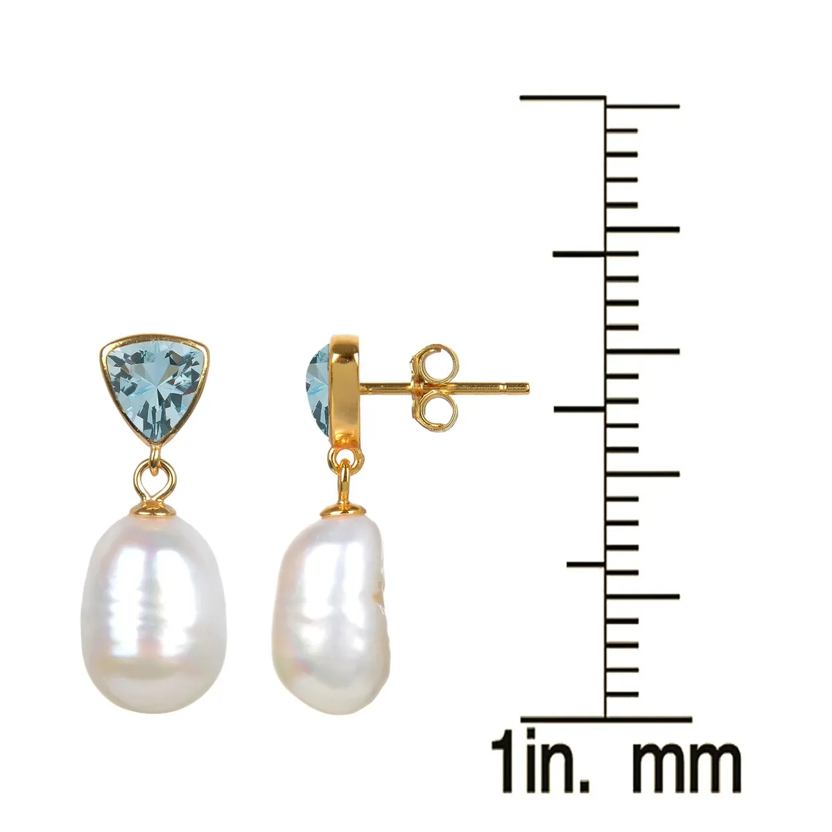 Natural Aquamarine and Freshwater Pearl Gold Over Sterling Silver Dangle Earrings sold by Zulily product image thumbnail 4