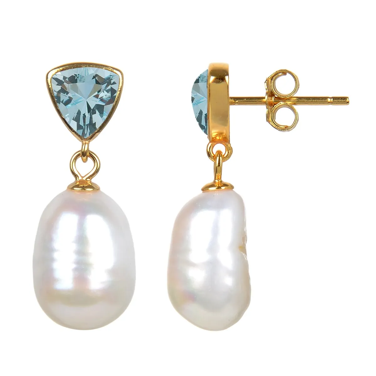 Natural Aquamarine and Freshwater Pearl Gold Over Sterling Silver Dangle Earrings sold by Zulily product image thumbnail 3