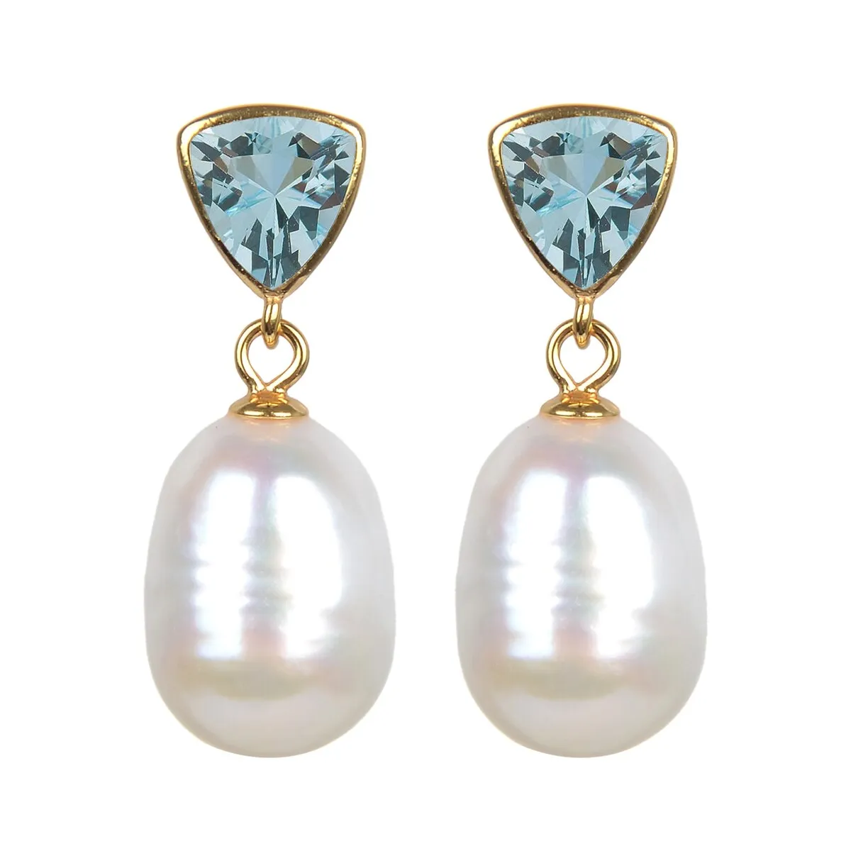 Natural Aquamarine and Freshwater Pearl Gold Over Sterling Silver Dangle Earrings sold by Zulily product image thumbnail 2