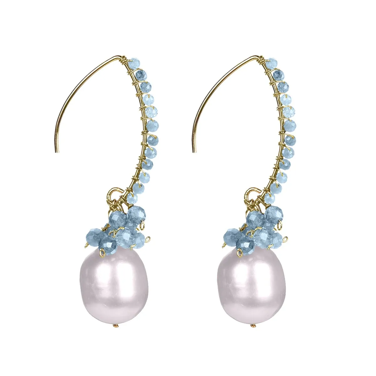 Gold Over Sterling Silver Freshwater Pearl and Aquamarine Dangle Earrings sold by Zulily