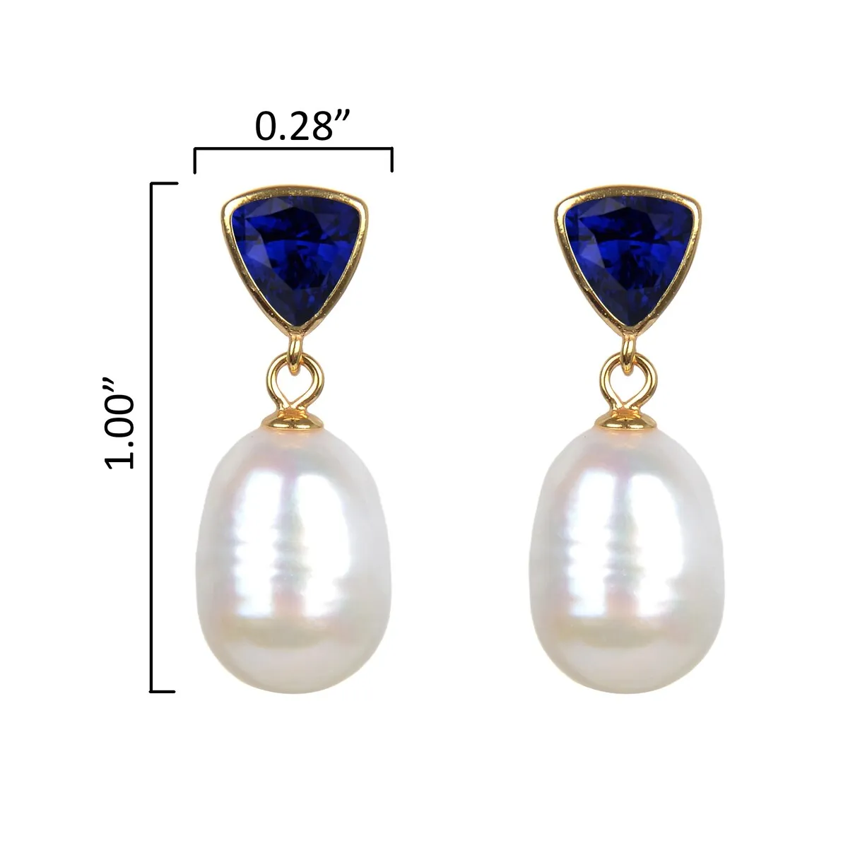 Gold Over Sterling Silver Freshwater Pearl and Blue Sapphire Dangle Earrings sold by Zulily product image thumbnail 2
