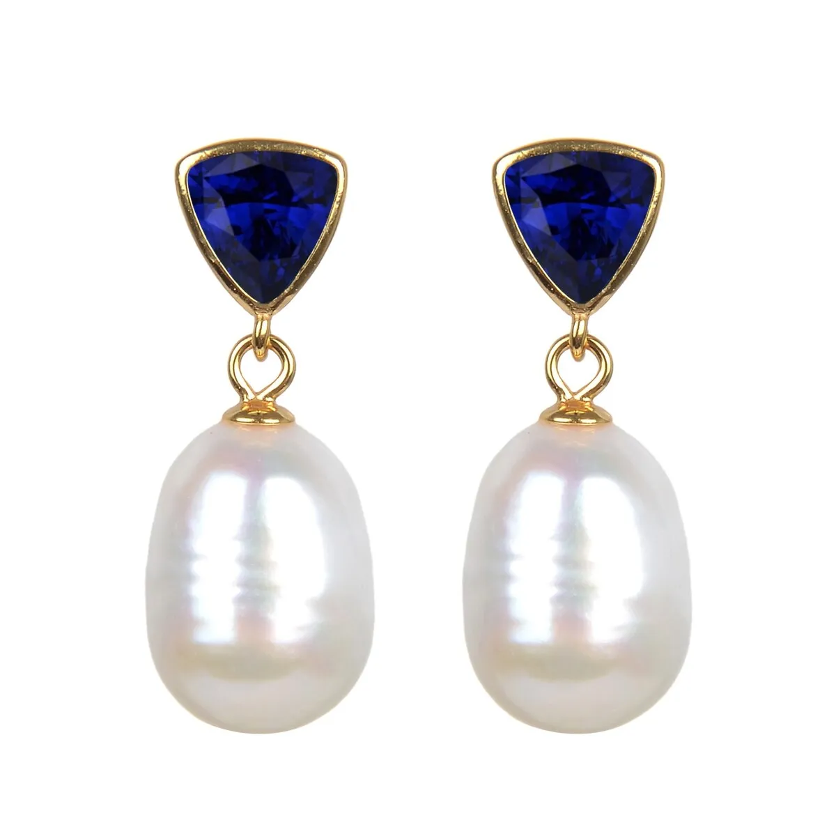 Gold Over Sterling Silver Freshwater Pearl and Blue Sapphire Dangle Earrings sold by Zulily