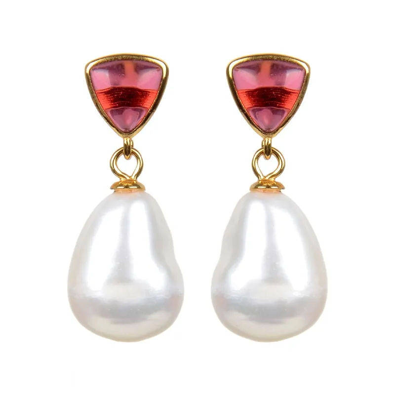 Gold Over Sterling Silver Freshwater Pearl and Ruby Dangle Earrings sold by Zulily