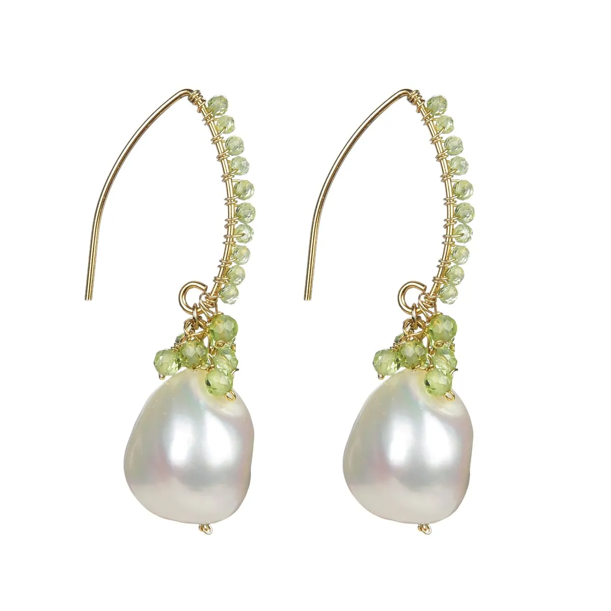 Gold Over Sterling Silver Peridot and Pearl Dangle Earrings sold by Zulily