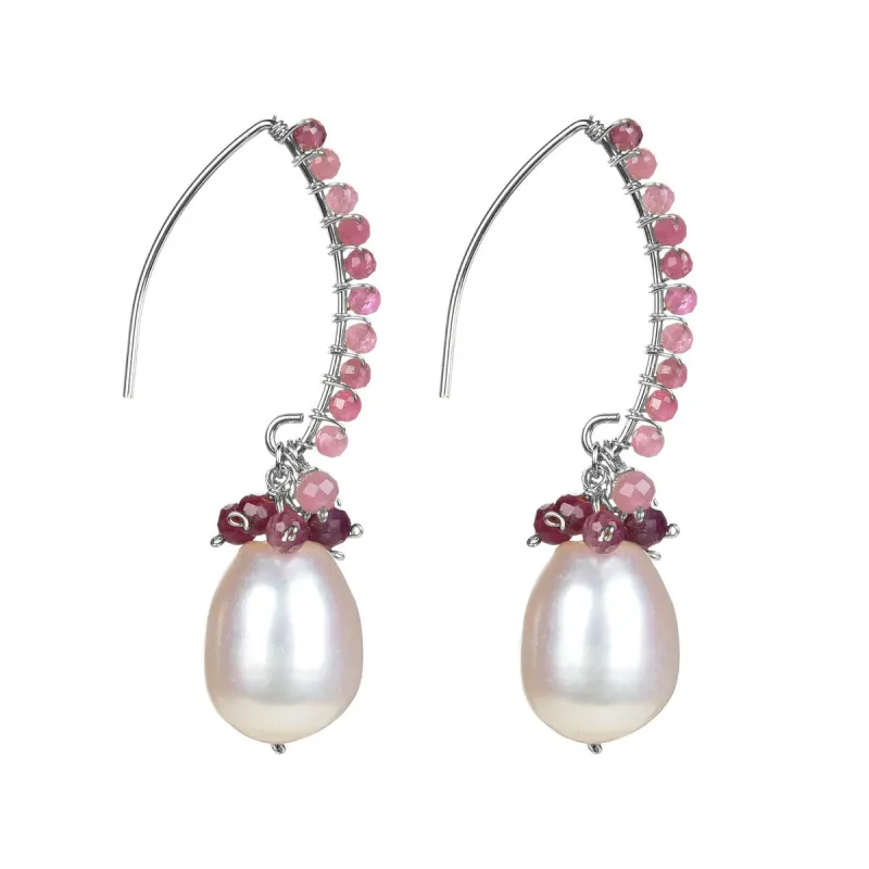 Sterling Silver Pink Tourmaline and Freshwater Pearl Dangle Earrings sold by Zulily
