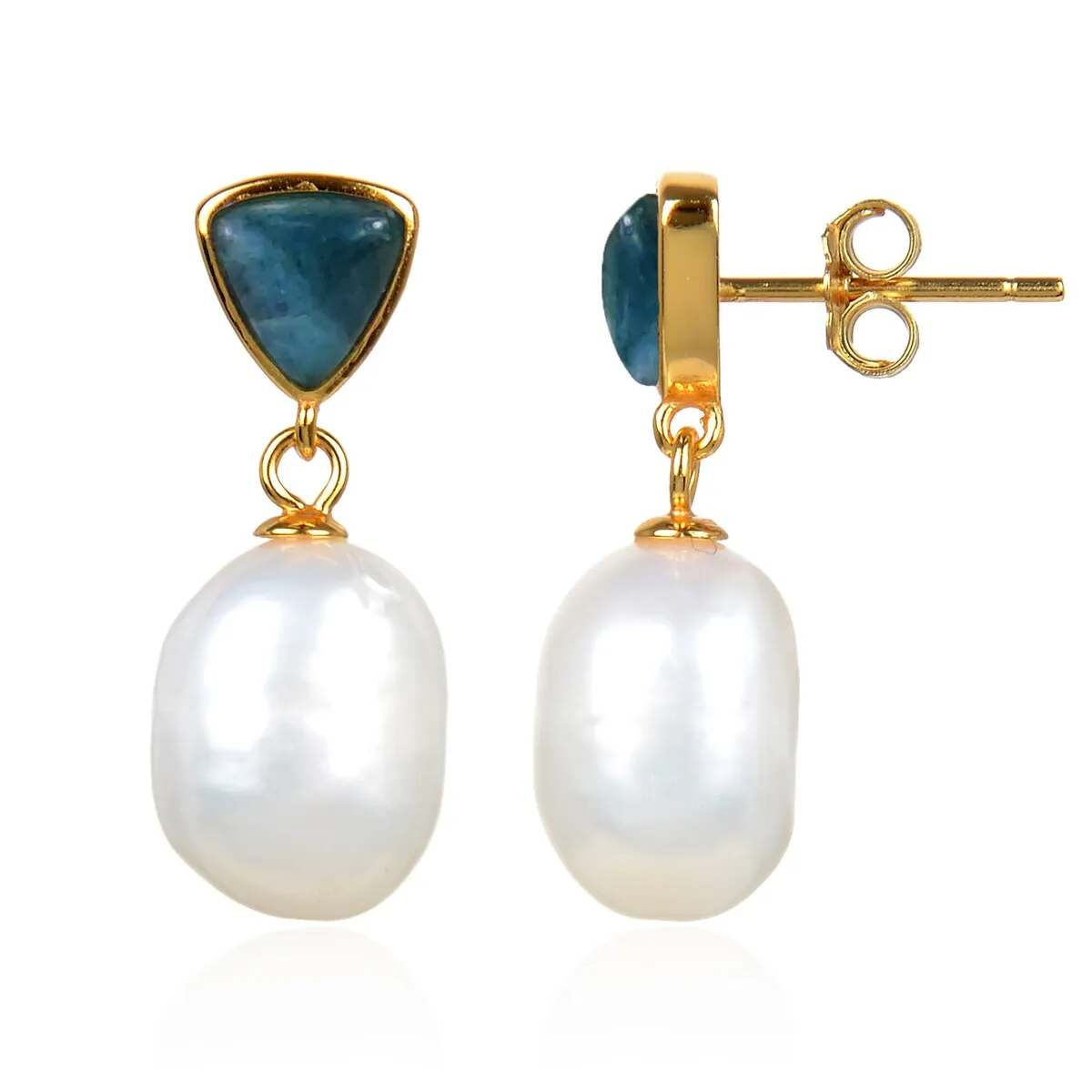 Gold Over Sterling Silver Freshwater Pearl and Apatite Dangle Earrings sold by Zulily product image thumbnail 2