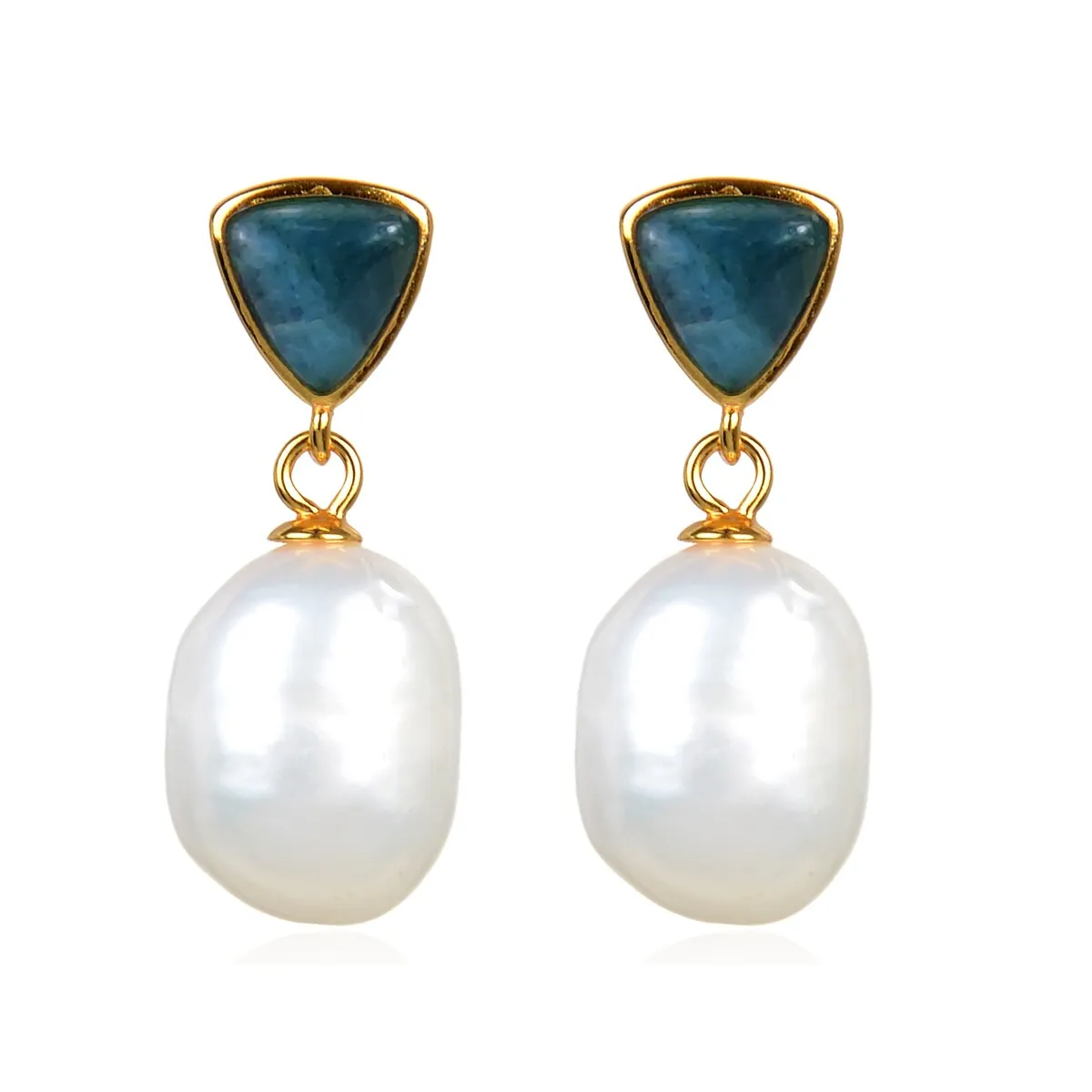 Gold Over Sterling Silver Freshwater Pearl and Apatite Dangle Earrings sold by Zulily