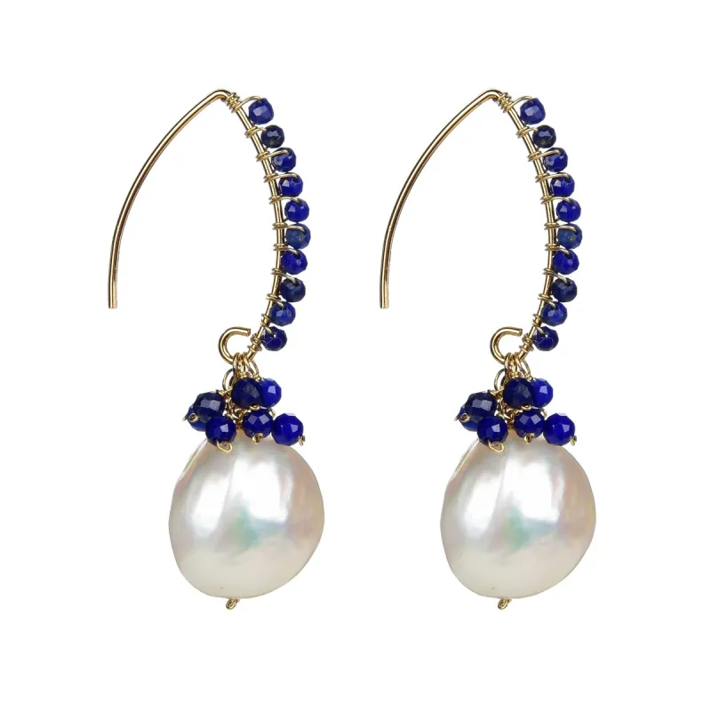 Gold Over Sterling Silver Lapis and Pearl Dangle Earrings sold by Zulily