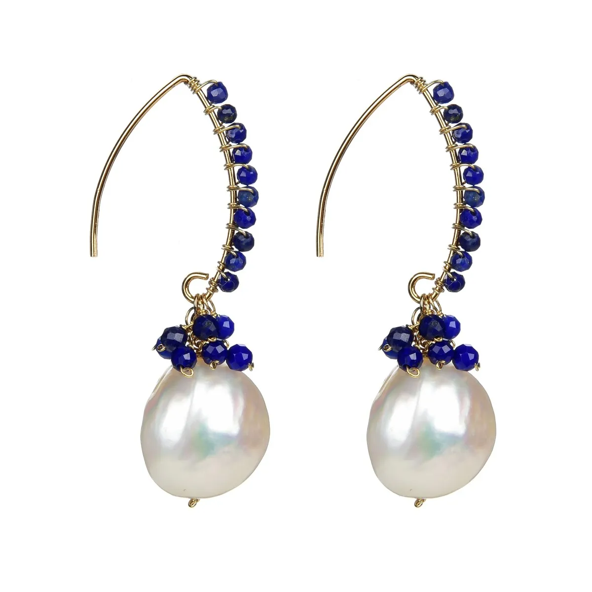 Gold Over Sterling Silver Lapis and Pearl Dangle Earrings sold by Zulily